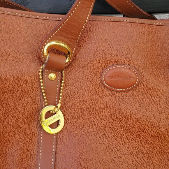 Vintage 1990s Marie Claire Cognac Leather Shoulder Tote Bag w/ Gold Hardware - Picture 8 of 14